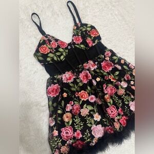 New L black lace floral embroidered dress boho festival flower lace short rave